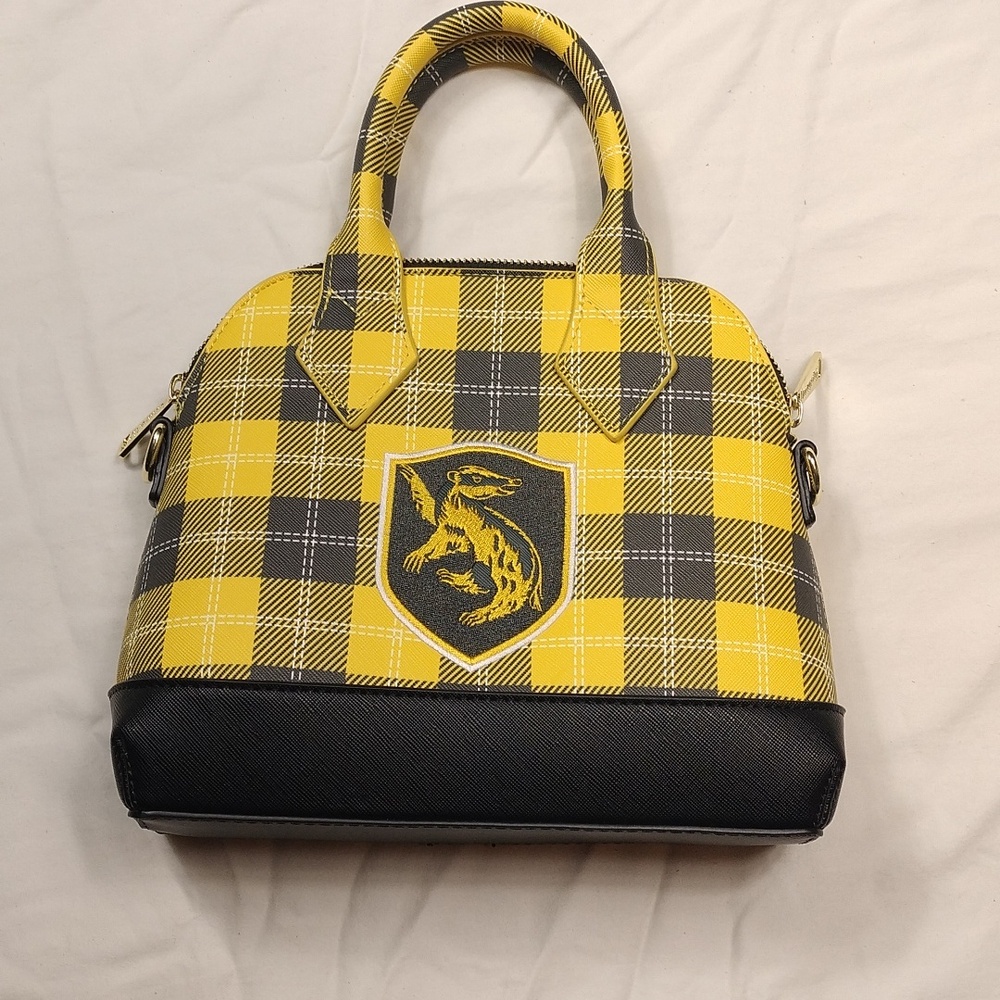 Hufflepuff Loungefly Yellow and Black Plaid Handbag - Picture 3 of 14